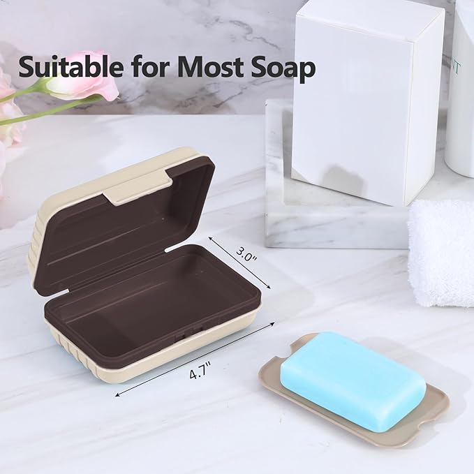 Quatish Leakproof Bar Soap Holder Dish with Lid for Shower, Portable Travel Soap Case Box for Gym, Camping, Hiking, Outdoor Use, Travel Size Toiletries Essentials, Keeps Soap Dry, Brown
