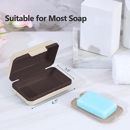 Quatish Leakproof Bar Soap Holder Dish with Lid for Shower, Portable Travel Soap Case Box for Gym, Camping, Hiking, Outdoor Use, Travel Size Toiletries Essentials, Keeps Soap Dry, Brown