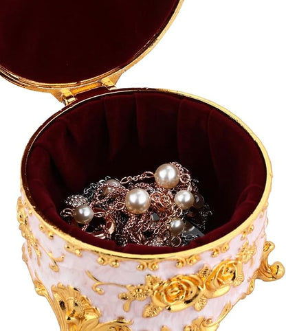 Retro round jewelry box creative small accessory storage box metal chest ring box collection commemorative box earring box earring necklace storage box women's gift small (Beige)