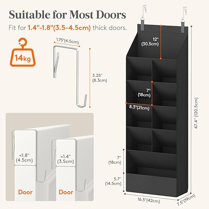 Lifewit 6 Tier Over the Door Shoe Organizer with 11 Large Deep Pockets, Fabric Hanging Shoes Shelf for Closet, Dorm Storage, Fit Up to 12 Pair Shoe Rack Holder for Sneakers, Boots, Black