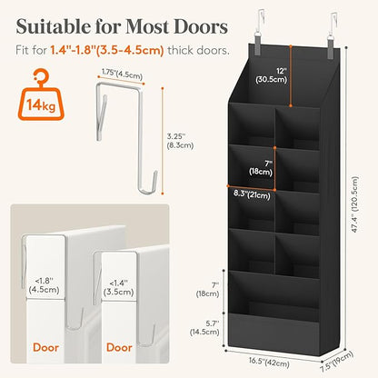 Lifewit 6 Tier Over the Door Shoe Organizer with 11 Large Deep Pockets, Fabric Hanging Shoes Shelf for Closet, Dorm Storage, Fit Up to 12 Pair Shoe Rack Holder for Sneakers, Boots, Black