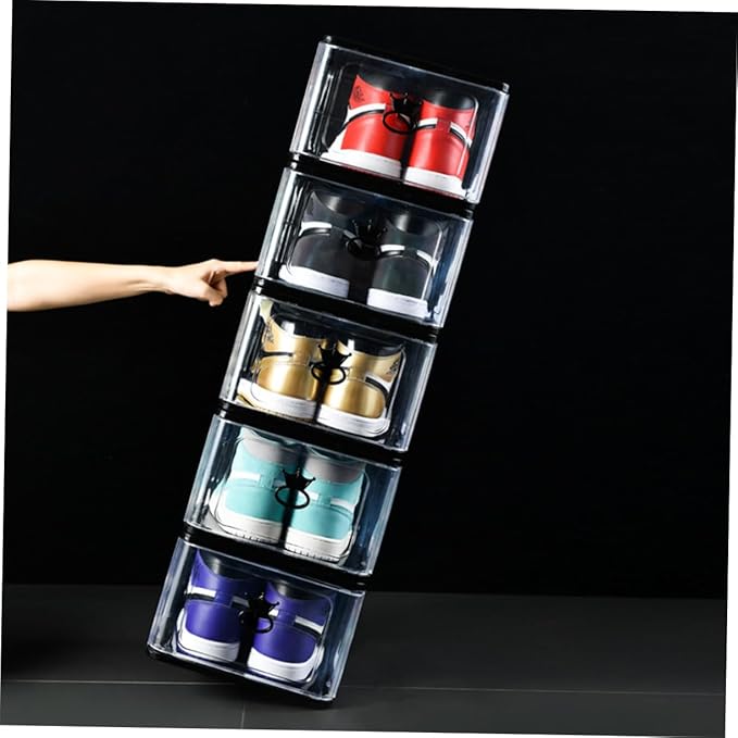 Outanaya 5pcs Shoe Storage Bin Foldable Plastic Shoe Boxes Breathable Loop for Easy Access