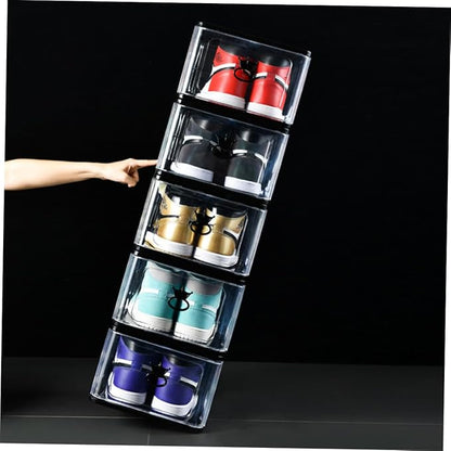 Outanaya 5pcs Shoe Storage Bin Foldable Plastic Shoe Boxes Breathable Loop for Easy Access