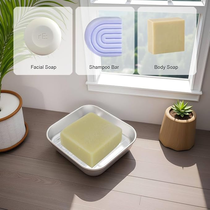 Travel Soap Container, Vonpri Stainless Steel Soap Dish with Lid - Waterproof Draining Case for Bathroom, Kitchen, Camping - Durable Compact Bar Holder for Shower, Sink and Outdoor (Silver, 4.1x4.1in)