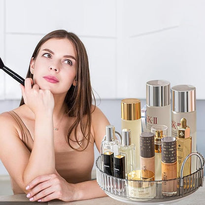Rotating Makeup Organizer for Vanity, Spinning Cosmetics Storage for Bathroom Countertop, Skincare Holder Rack for Facial Cream, Perfume, Lotion, Lipstick (1 Tier, Smoky Grey)