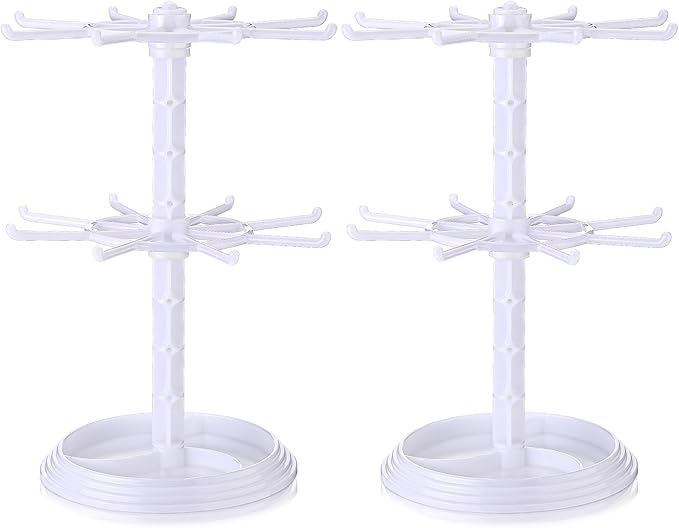 2 Pack Keychain Display Stand Rotating Jewelry 2 Tier Necklace Holder Plastic Spinning Bracelet Hanging Organizer Rotating Rack Earring Bracelet Stands for Vendors Malls Counter Dressing Table