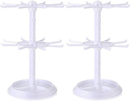 2 Pack Keychain Display Stand Rotating Jewelry 2 Tier Necklace Holder Plastic Spinning Bracelet Hanging Organizer Rotating Rack Earring Bracelet Stands for Vendors Malls Counter Dressing Table