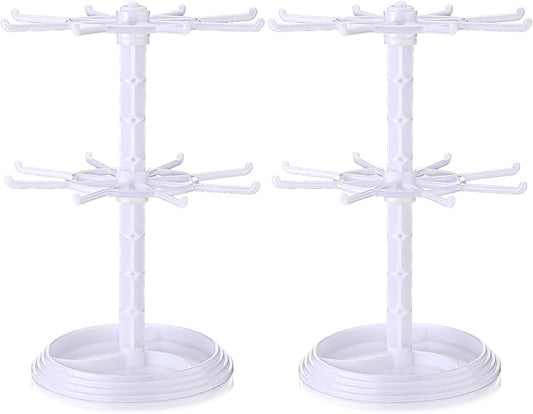 2 Pack Keychain Display Stand Rotating Jewelry 2 Tier Necklace Holder Plastic Spinning Bracelet Hanging Organizer Rotating Rack Earring Bracelet Stands for Vendors Malls Counter Dressing Table