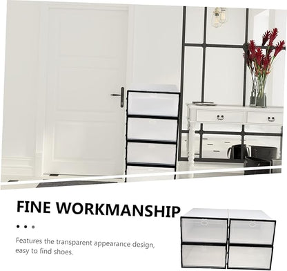 MAGICLULU 4pcs Transparent Plastic Shoeboxes for Shoes Storage Multifunctional Thicken Design Organizing Box for Home Black Frame for Men s Footwear