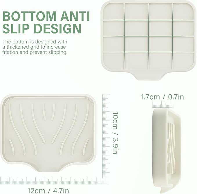 Silicone Soap Dish with Drain, SAISN Kitchen Soap Tray for Shower 2 Pack Self Draining Soap Dish Soft Bathroom Soap Holder for Kitchen Sink Flexible Portable Soap Saver, Beige