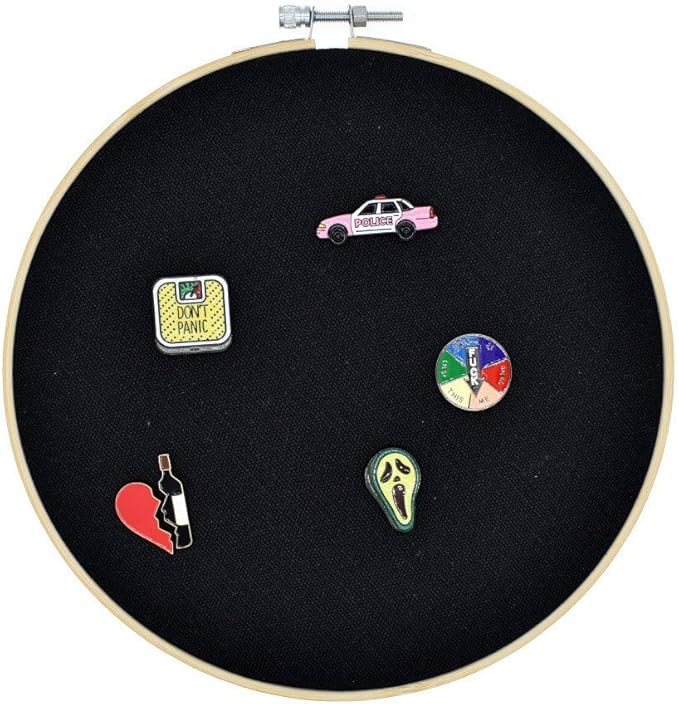 REOVE Wall Hanging Pin Collection Display Stand Enamel Pin Display Holder Display Board, Canvas Leather Embroidery Hoop for Display Pins Buttons Wall Decoration