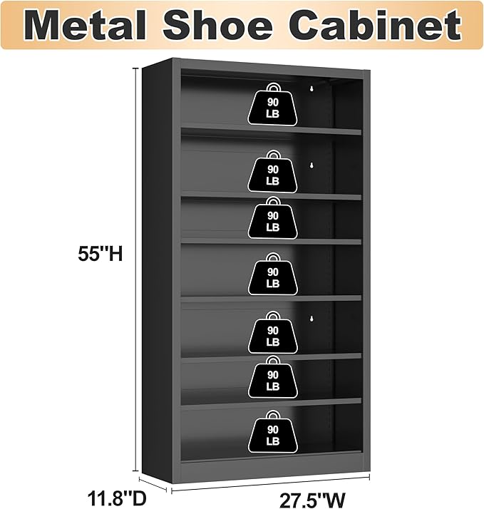 OSEILLC 7-Tier Heavy Duty Storage Shoe Rack,Large Sturdy Shoe Cabinet,Adjustable Shelving Unit with Back Panel for Home, Office & Garage Use - 55" Tall Metal Organizer (Black, 7 Tier-55 H*27.6W)