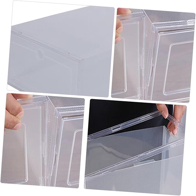 Luxshiny Shoe Boxes Lids 4 Pack Stacked Shoe Storage Boxes Pp Plastic Home Organizers