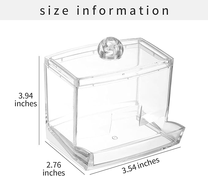 Clear Acrylic Qtip Holder Dispenser, Apothecary Jar for Cotton Swab, Ball & Floss Picks, Small Bathroom Countertop Organizer and Storage, Modern Vanity Decor