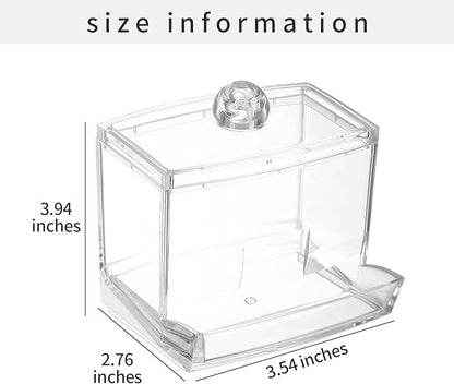 Clear Acrylic Qtip Holder Dispenser, Apothecary Jar for Cotton Swab, Ball & Floss Picks, Small Bathroom Countertop Organizer and Storage, Modern Vanity Decor