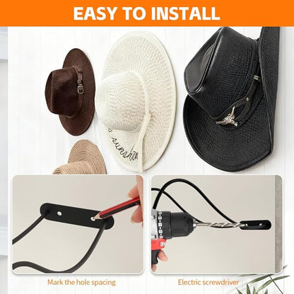 4 Pack Cowboy Hat Rack for Wall, Wall Mount Metal Hats Organizer Storage for Cowboy Hat, Fedora, Sun Hats,Wide Brim