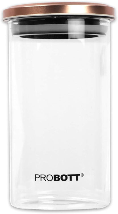 PROBOTT Vetroware Glass Storage Jar 1100ml, Transparent | For Grains, Pulses, Spice, Cereals, Cookies, Dry Fruits | Fridge Storage Container | Multipurpose Organizer Jar with Airtight Metal Lid