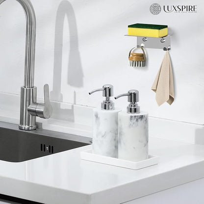 Luxspire Bathroom Vanity Tray, Mini Soap Dispenser, Small Ceramic Perfume and Jewelry Dish, Trinket Holder, Rectangle Candle Tray, Bath Organizer Kitchen Sink Narrow Dish, White