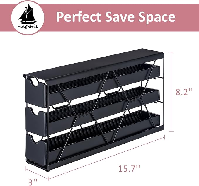 FlagShip 3-Tier Nespresso Pod Holder & Vertuo Coffee Capsule Organizer - Black Metal Space-Saving Storage Holds 30+ Pods Fits All Size Vertuo Pod