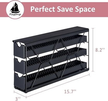 FlagShip 3-Tier Nespresso Pod Holder & Vertuo Coffee Capsule Organizer - Black Metal Space-Saving Storage Holds 30+ Pods Fits All Size Vertuo Pod