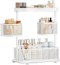 Bathroom Counter Organizer 3 Tier Rotating Cosmetic Holder Standing Shelf Vanity Bedroom Storage Cabinet Bathroom Tray for Countertop Storage Kitchen Spice Rack (White, 3Tiers)