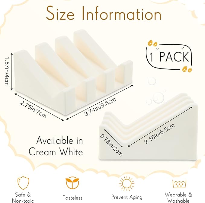 Cunhill 1 Piece Silicone Soap Dish Self Draining Soap Dish Shower Waterfall Bar Soap Holder Tray with Drain Soap Saver for Kitchen Bathroom Accessories (Cream White)