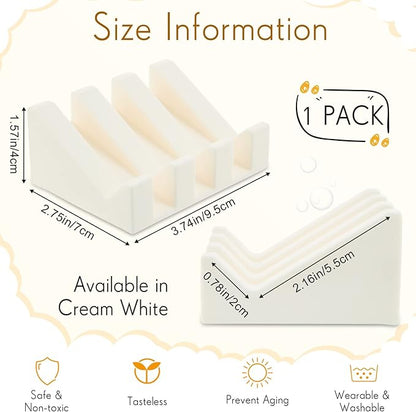 Cunhill 1 Piece Silicone Soap Dish Self Draining Soap Dish Shower Waterfall Bar Soap Holder Tray with Drain Soap Saver for Kitchen Bathroom Accessories (Cream White)