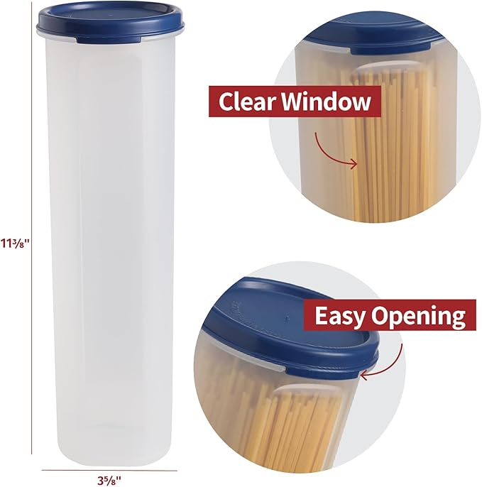 Tall Clear Spaghetti Pasta Container Storage With Lid-2 Pk.Multi-Purpose Kitchen Pantry Organization And Food Storage For Noodles Beans Straws - Airtight Leakproof Spaghetti Keeper BPA Free 37 oz.