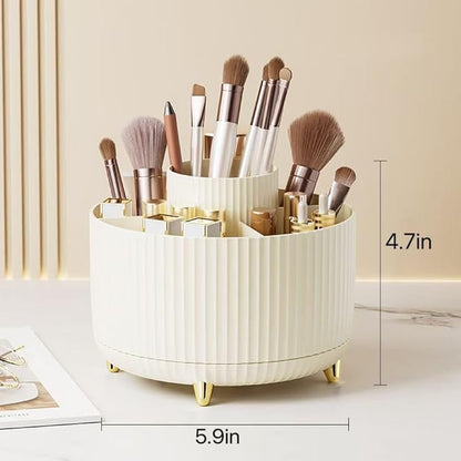 360 Degree Rotating Desktop Organizer,Makeup Brushes,Pencils,Desktop Stationery Storage Rotating Rack,Premium Plastic Organizer For Office,School And Home (Cream White)