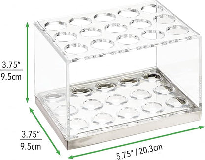 mDesign Plastic Makeup Brush Storage Organizer with 15 Slots for Bathroom Countertop, Vanity to Hold Eye/Lip Pencils, Lip Gloss, Liners, Lipstick - Clear/Brushed