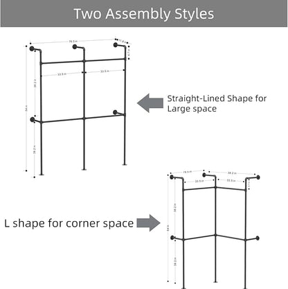 Industrial Pipe Clothing Racks Wall Mounted, Rustic Black Industrial Pipe Clothes Rack Design - Stylish & Heavy Duty Corner Garment Racks, Perfect for Home or Retail Display