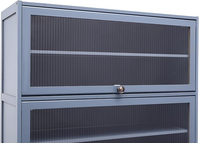 10 Tiers Shoe Storage Cabinet,Free Standing Shoe Rack with Transparent Cabinet Door,Hall Organizers & Storage Rack with Adjustable Shelf for Entryway Living Room.,31.5 * 12.6 in (Grayish Blue)
