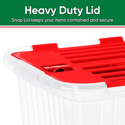 Superio Red Storage Box with Red Hinged Lids, Plastic Container Bins for Organizing with Attached Lid, Stackable Crates, BPA Free, Organizers for Home and Office, 35 Quart (20.25"x14"x10.5")