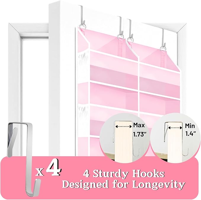Ofiray-home Pink Over The Door Organizer 5 Tiers, Extra Large Behind Door Storage of 10 Compartments, 50 lbs Weight Capacity Over The Door Storage for Closet, Diaper Organizer
