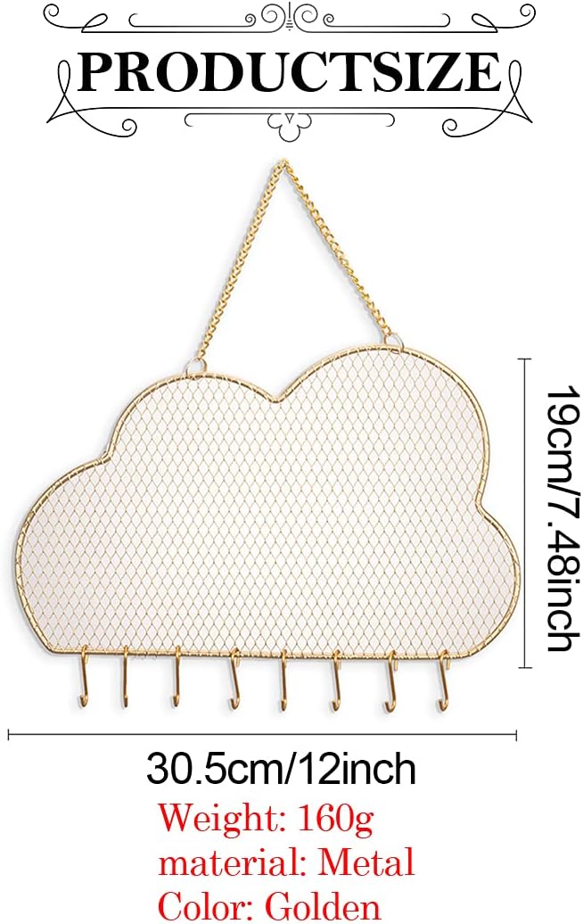 Rolin Roly Earring Display Shelf, Jewelry Organizer with 8 Hooks, Cloud Shaped Hanging Earring Holder, for Necklace Key Chain, Wall Decoration