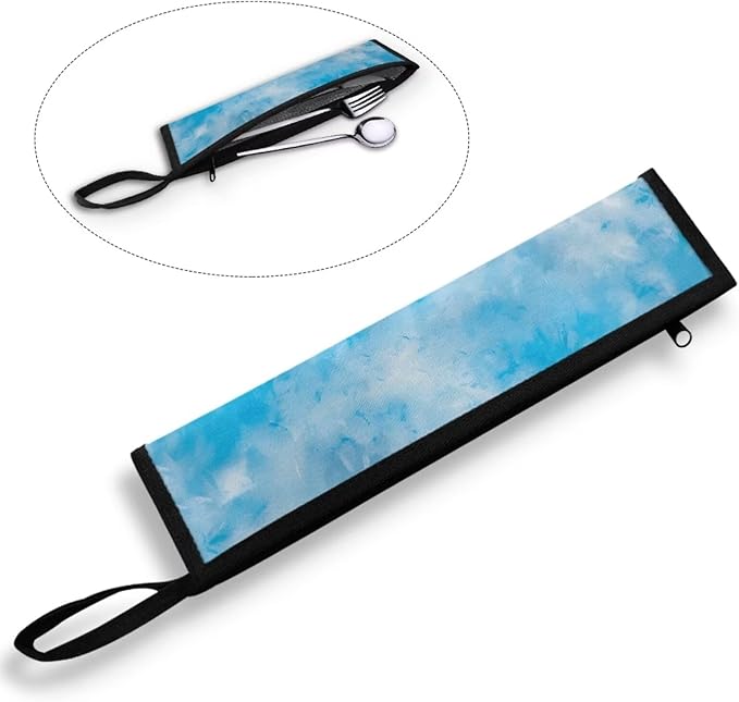 Blue Tie Dye Reusable Travel Tableware Carrying Bag Storage Case Cutlery Flatware Organziers for Straw Spoon Fork Chopsticks Portable Utensil Holder