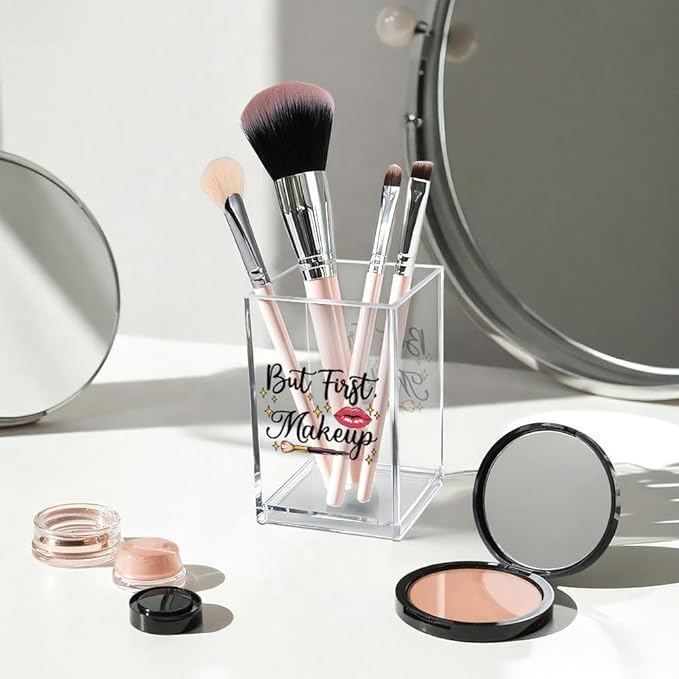 But First, Makeup Acrylic Makeup Brush Organizer Holder, Make Up Artist Desk Acrylic Brushes Storage, Christmas Birthday Gifts Women Mom Aunt Sister Boss Lady Make Up Artist