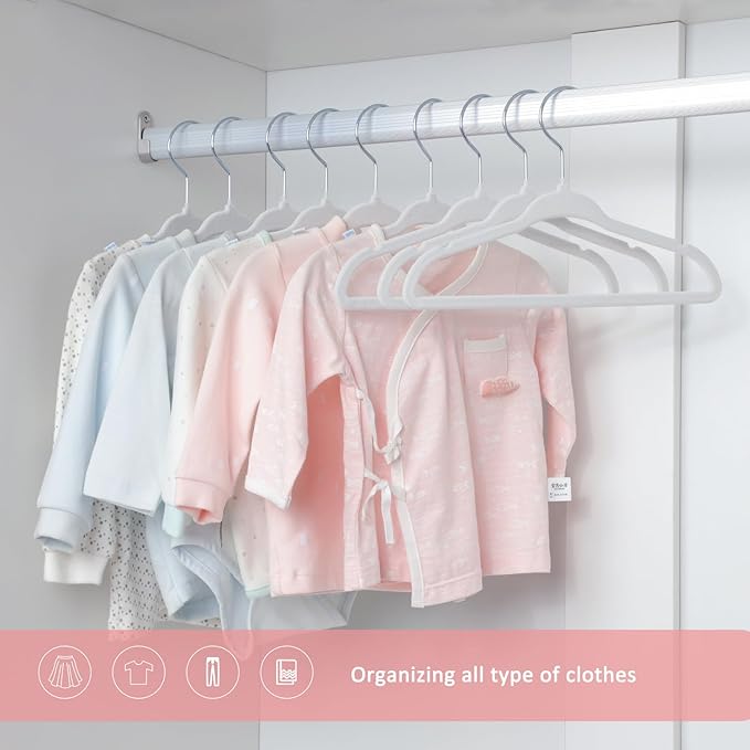 ManGotree Velvet Baby Clothes Hangers, 10.95'' Non-Slip Kids Hangers, Space Saving Hangers for Infant Toddler Children (30 Pack, White)