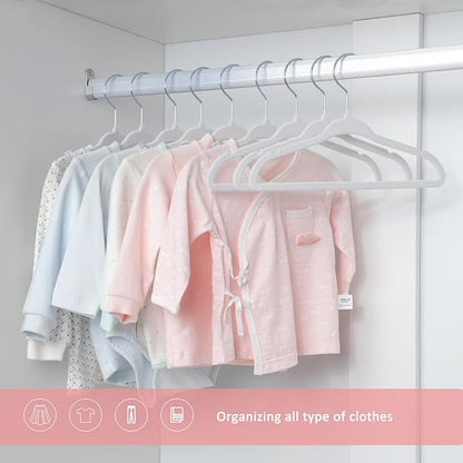 ManGotree 11" Baby Velvet Hangers, Non-Slip Kids Coat Hangers with 360° Swivel Hook, Ultra-Thin Felt Children's Hanger for Infant & Toddler Clothes, 66 Pack (White)