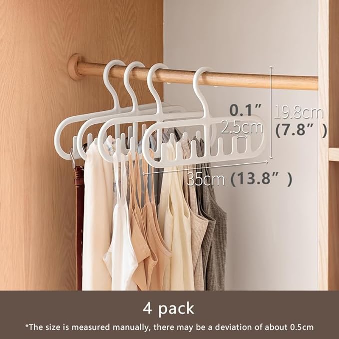4 Pack Tank Top Hanger with 6 Hooks, Durable Hanging Closet Organizer Accessories Holder for Camisole, Bow Tie, Scarves, and More | White