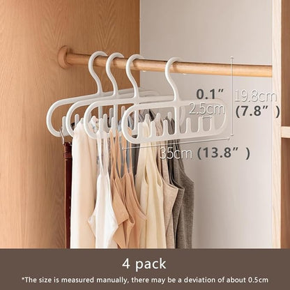 4 Pack Tank Top Hanger with 6 Hooks, Durable Hanging Closet Organizer Accessories Holder for Camisole, Bow Tie, Scarves, and More | White