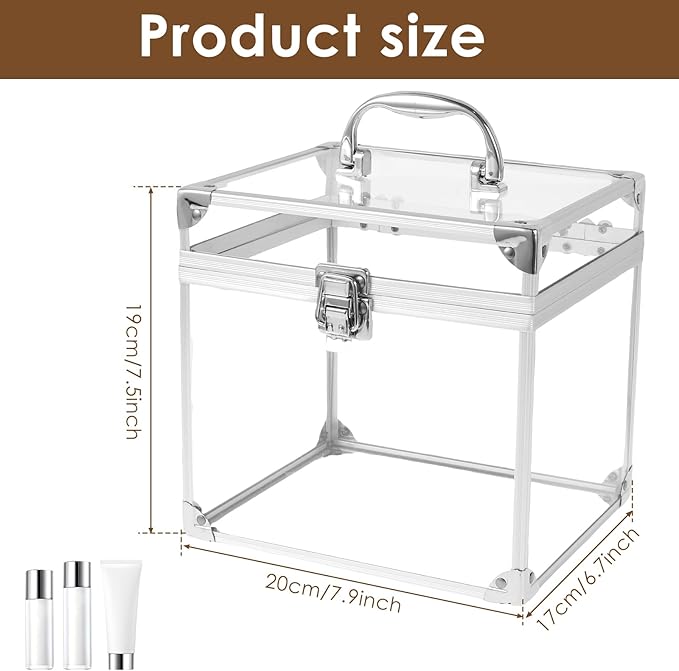 Crown Boxes for Pageants 7.9 X 6.7 X 7.5 In Clear Large capacity Makeup Train Case Cosmetic Case with Latches and Handle Toiletry Organizer Box Travel Makeup Tools Storage Organizer Box