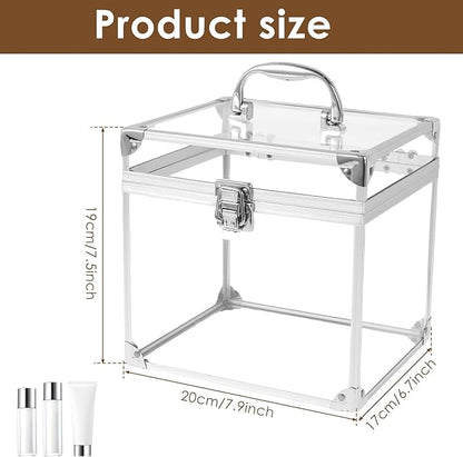 Crown Boxes for Pageants 7.9 X 6.7 X 7.5 In Clear Large capacity Makeup Train Case Cosmetic Case with Latches and Handle Toiletry Organizer Box Travel Makeup Tools Storage Organizer Box