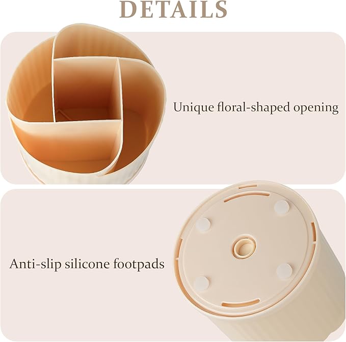 Anyoifax 360 Rotating Makeup Brush Holder Organizer 5 Slots Make Up Brushes Cup Flower-Shaped Spinning Pen Holder for Vanity, Cosmetics, Lipsticks, Beige