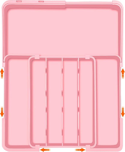 Spaclear Silverware Organizer - Expandable Silverware Drawer Organizer, Adjustable Drawer Organizer, Silverware Tray for Drawer 15.2"x 19" Utensil Drawer Organizer, Kitchen Organizers Storage, Pink