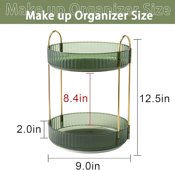 shuang qing Rotating Makeup Organizer for Vanity, High-Capacity Skincare Make Up Storage Perfume Organizers Cosmetic Dresser Organizer Countertop 360 Spinning (Green, 3 Tier)