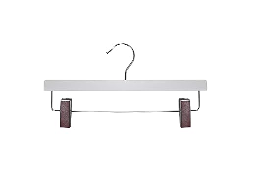 NAHANCO 21114RC 14” White Wooden Pant Skirt Hanger with Chrome Hook and Clips, (Pack of 100)