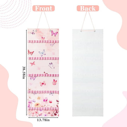 Tudomro Hanging Headband Holder for Girls Felt Hair Accessories Organizer with 60 Elastic Bands Bow Hanger for Girls Hair Bows Without Headbands(Pink, Purple,Butterfly)