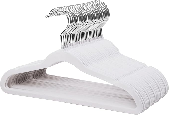 ManGotree 14 Inch Kids Velvet Hangers for Closet, Ultra-Thin Space Saving Children's Clothes Hangers, Non-Slip Felt Toddler Hanger for Youth's Clothes (32 Pack, White)