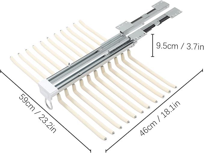 Pull Out Pants Rack,22 Arms Steel Pull Out Pants Rack Pants Hanger Bar Clothes Organizers for Closet for Space Saving and Storage Maximum Load 33lbs 23.2x18.1x3.7inch (Beige)